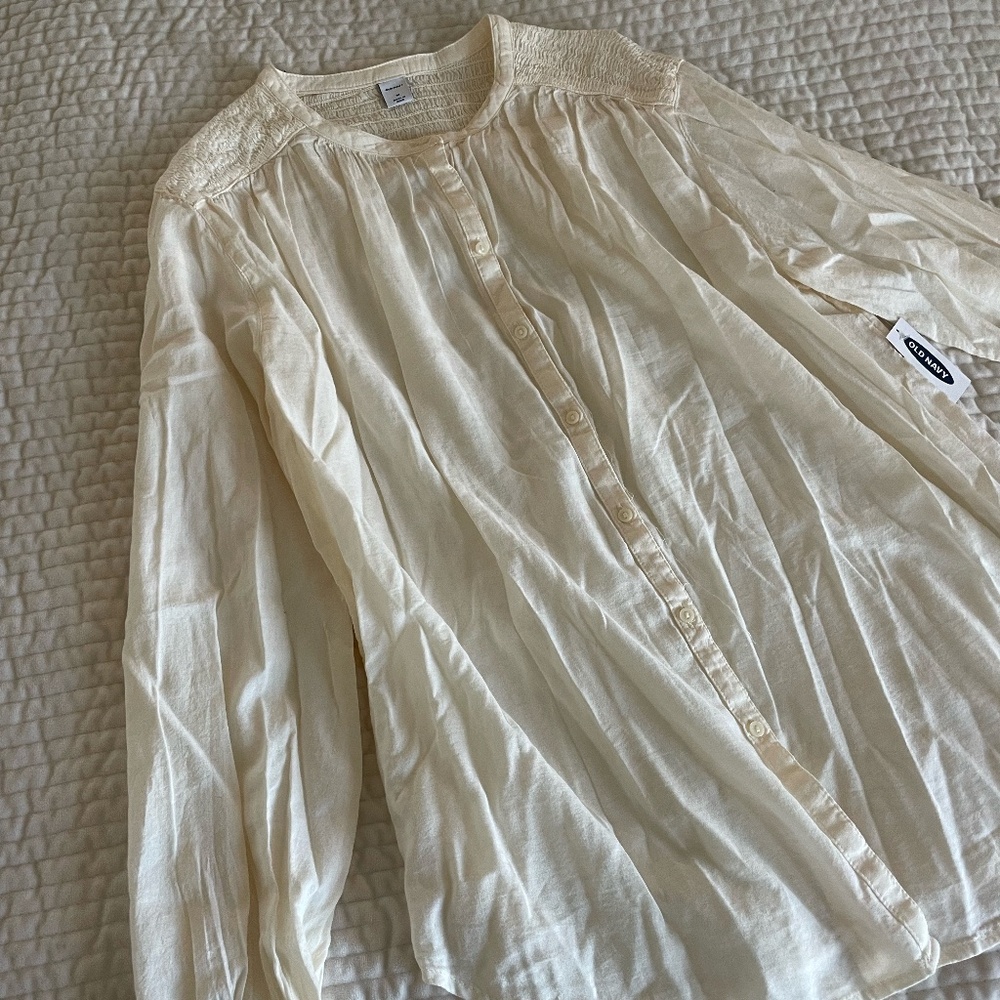 WOMENS OLD NAVY LINEN LOOK ECRU/CREAM COLORED BUTTON BLOUSE SIZE MED NWT - Picture 1 of 10